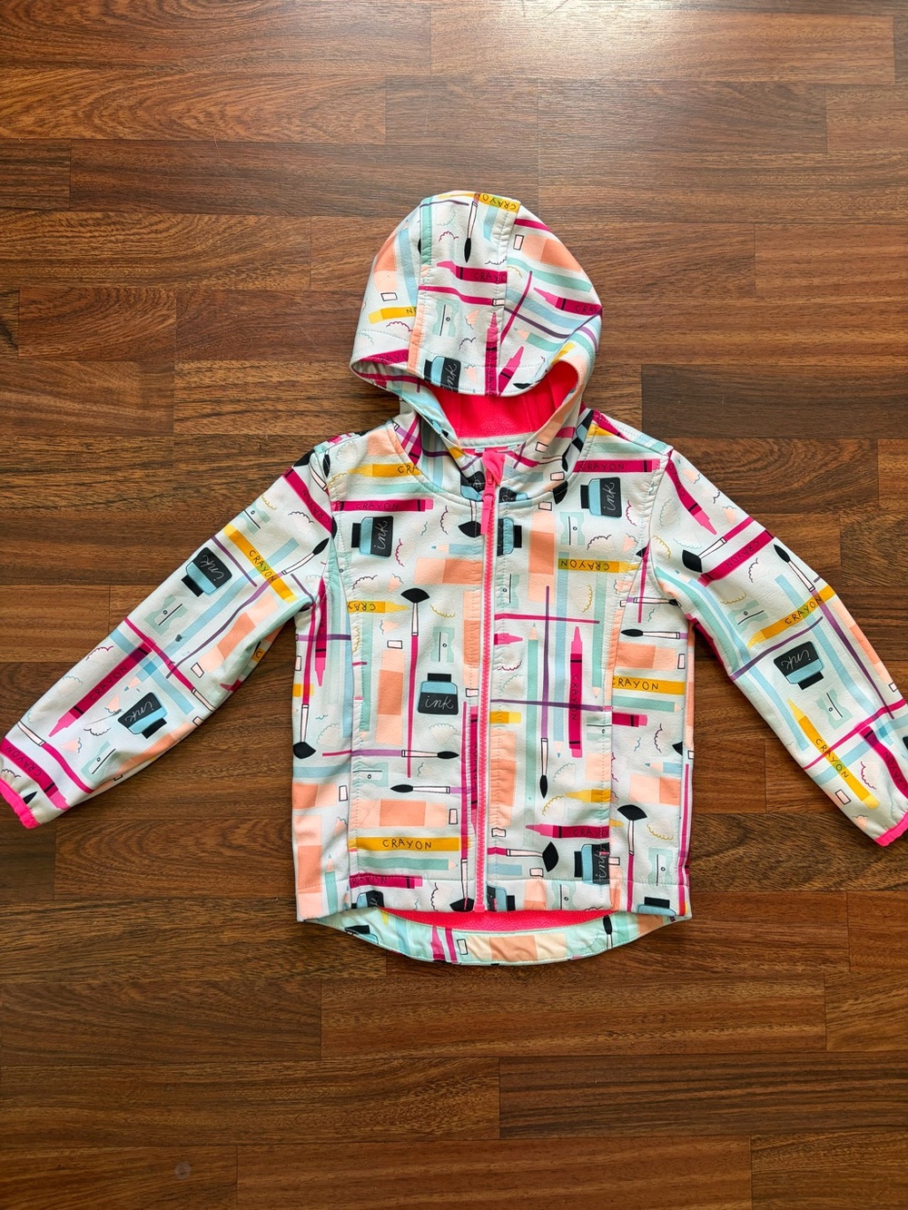 Cat & Jack Girls Crayon & Ink Print Hooded Rain Jacket Size 4T Full Zip
